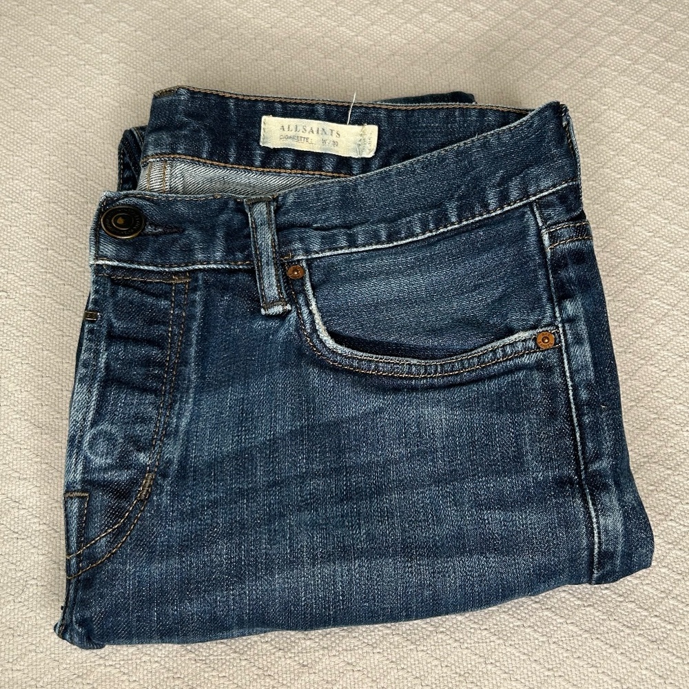 All Saints Men's Cigarette Jeans, Blue, 30 W, 30 L